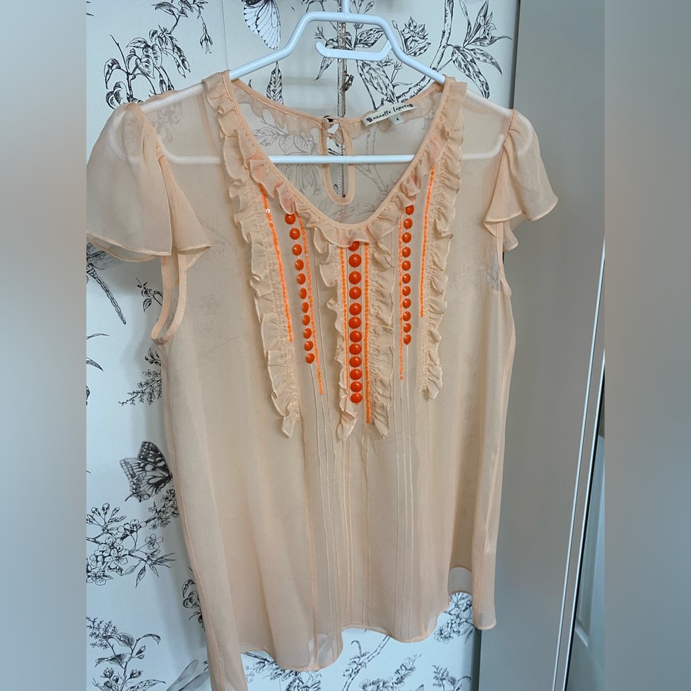 VINTAGE Nanette Lepore Sheer 100% Silk Blouse with ruffles ☀️🪷🌸